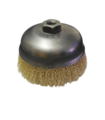 برس کاسه ای افشان سایز 125 مهره دار مخصوص مینی فرز سه ستاره جهان برس (کاسه خاکستری - سیم زرد)