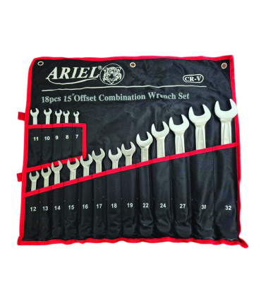 ست 18 عددی آچار یکسر تخت و رینگی فوق حرفه ای سایز7تا32 آریل ARIEL مدل ARAY1801 ضمانت تعویض و استاندارد آلمان