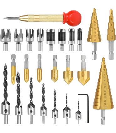 مجموعه 26 عددی ست مته کاجی ، خزینه چوب و آهن ، دوبل زن چوب بهمراه سنبه نشان اتومات مکسین MAXIN مدل MA26