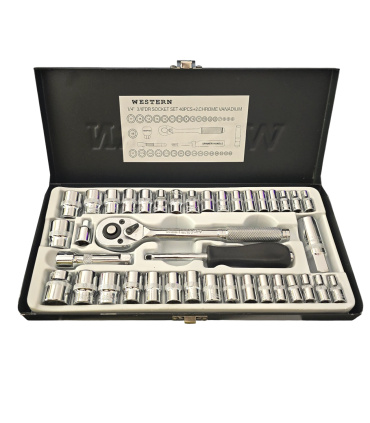 جعبه بکس 40 پارچه درایو 1/4 و 3/8 اینچ استاندارد اینچ و میلیمتر وسترن WESTERN مدل WSN-40PCS+2