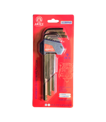 ست 9 عددی آچار آلن شش گوش H ته گرد کمری جنس S2 آریل ARIEL مدل ALB0996B