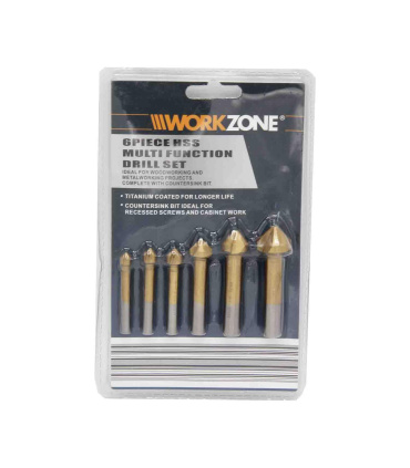 مجموعه 6 عددی مته خزینه ۹۰ درجه آهن پخ زن HHS ورک زون WORKZONE