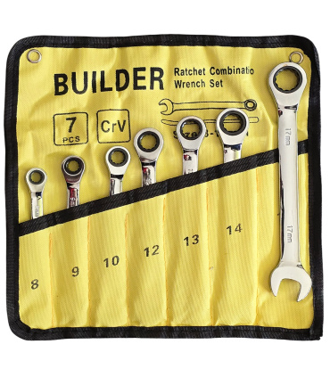 ست آچار 7 عددی یکسر تخت و رینگ جغجغه ای بلند بیلدر BUILDER مدل 7CRV