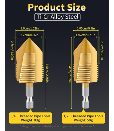 ست 2 عددی مته گشاد کن و قلاویز زن لوله PVC سایز 1/2-3/4 هلبرو HEL-BRO مدل HL5895