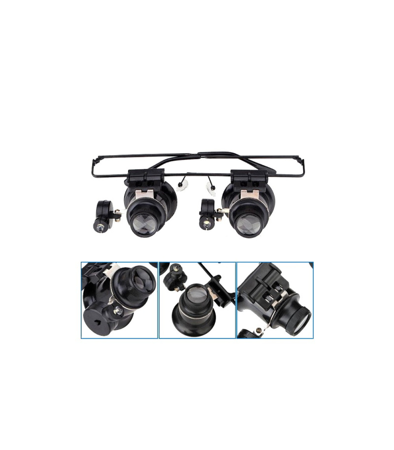 ذره بین عینکی دوچشمی چراغ دار 20X بدنه فلزی 9892A