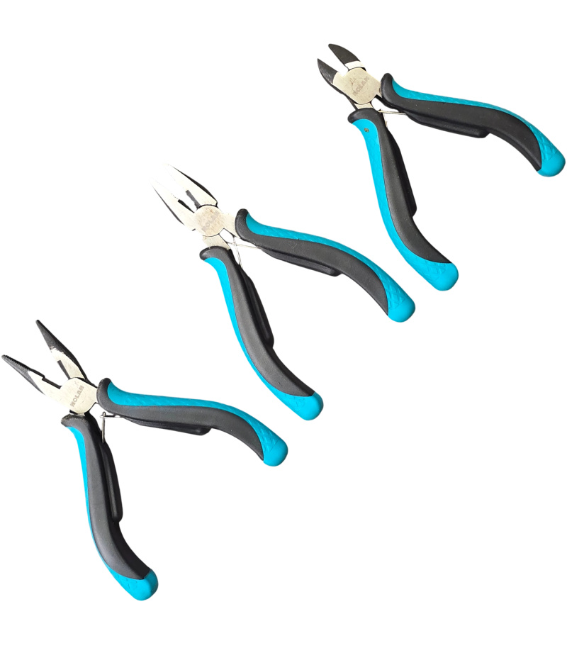 ست 3 عدد سیم چین  انبر دم باریک و انبر دست  الکترونیکی سایز 4.5 اینچ نولان NOLAN مدل MINI PLIERS