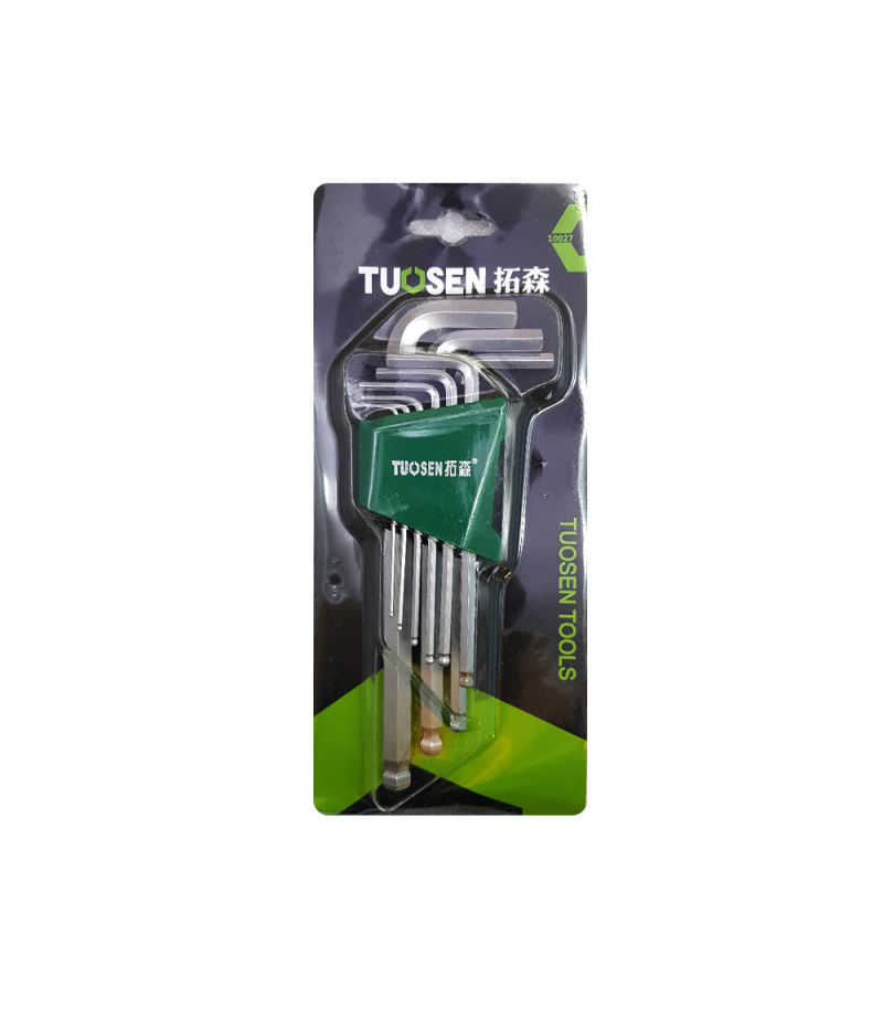 ست 9 عددی آچار آلن بلند شش گوش H ته گرد روکارتی کمری توسین TUOSEN مدل 10027