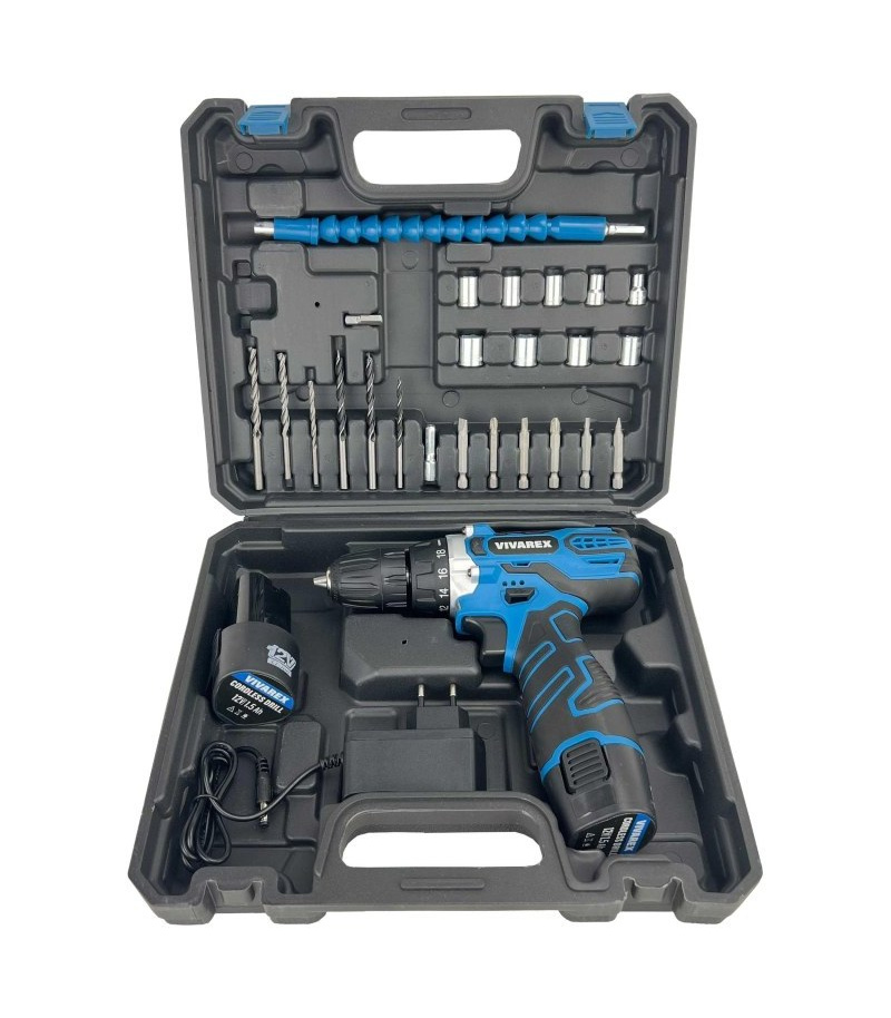 دریل پیچ گوشتی شارژی دوباطری 12ولت بهمراه متعلقات ویوارکس VIVAREX مدل VR12V-2A