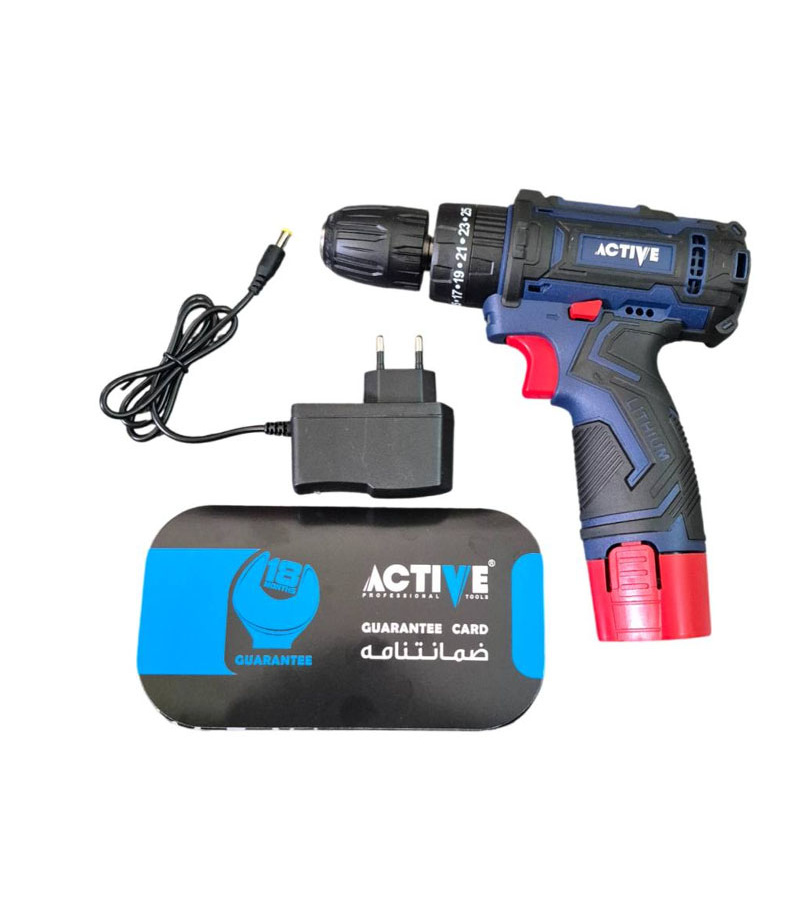 دریل پیچ گوشتی شارژی 12 ولت گیربکس دو سرعته چکشی اکتیو ACTIVE مدل AC-3222 با گارانتی 18 ماهه