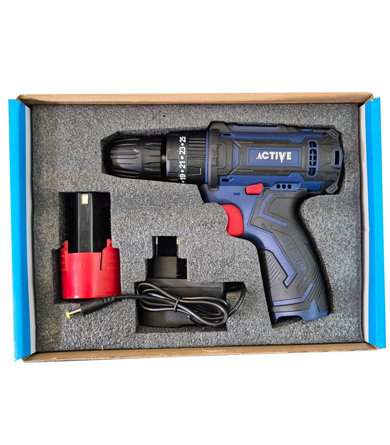 دریل پیچ گوشتی شارژی 12 ولت گیربکس دو سرعته چکشی اکتیو ACTIVE مدل AC-3222 با گارانتی 18 ماهه