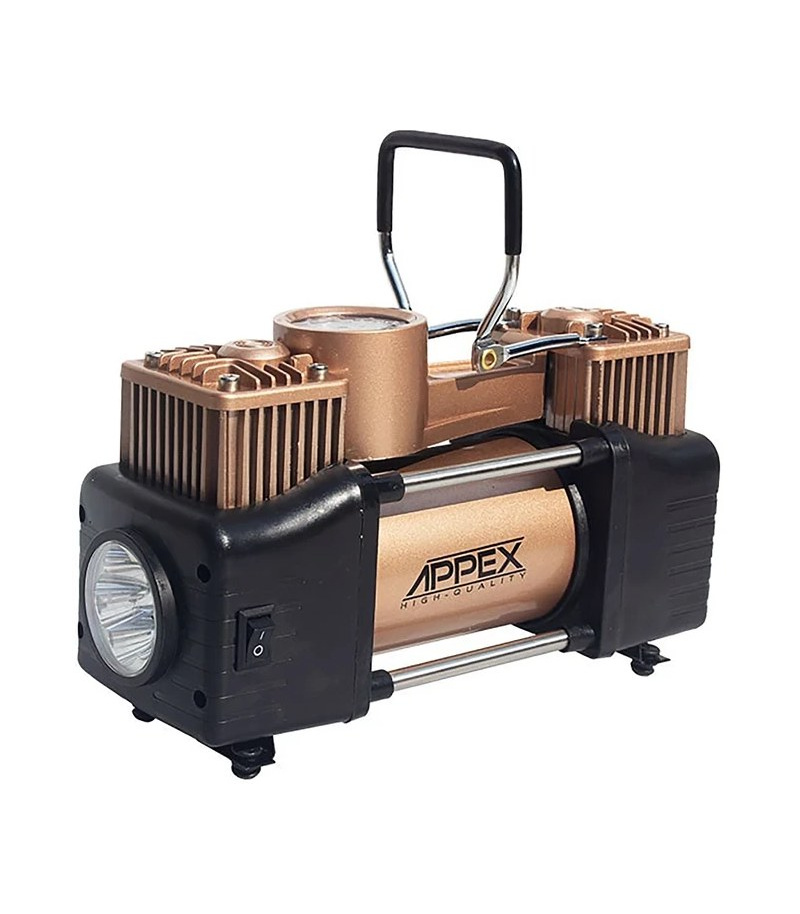 کمپرسور فندکی و پمپ باد دو سیلندر 12ولت حرفه ای اپکس APPEX مدل APX-4022 با جعبه و لوازم (آرمیچر سنگین)