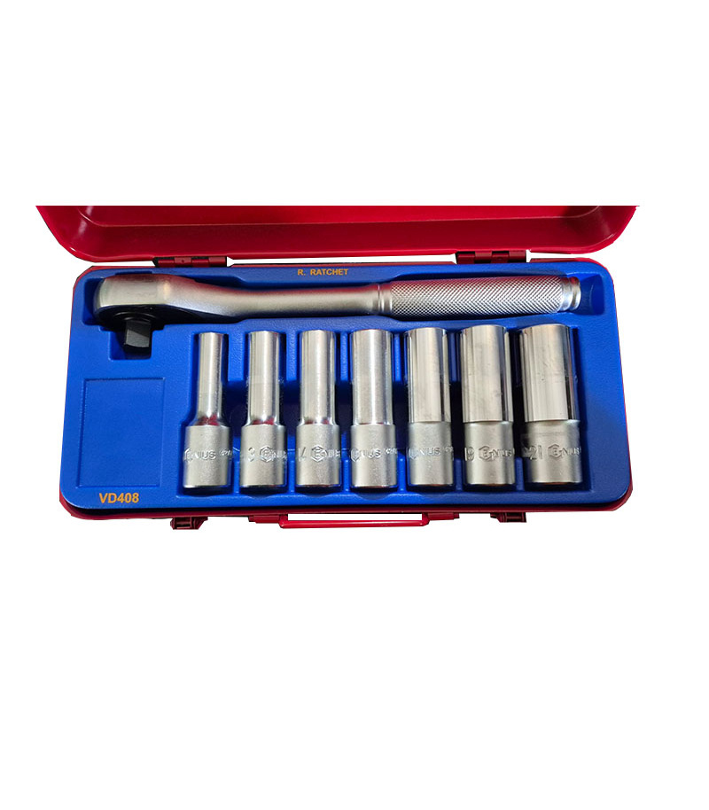 جعبه بکس بلند 8 پارچه درایو 1/2 اینچ سایز 10تا21 فوق حرفه ای جنیوس GENIUS مدل GD-408M2