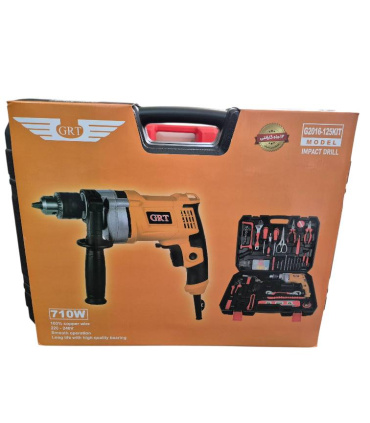 ست جعبه ابزار 125 پارچه بهمراه دریل برقی 710 وات گیربکسی جی‌آرتی GRT مدل G2016-125KIT با یکسال گارانتی