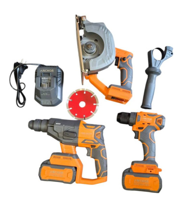 کیت برق کاری ( دریل شارژی،بتن کن 4شیار شارژی، اره گردبر و شیار زن شارژی) آنکور ANCHOR مدل DCH1-DCR1-DCE1
