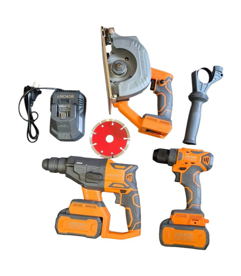 کیت برق کاری ( دریل شارژی،بتن کن 4شیار شارژی، اره گردبر و شیار زن شارژی) آنکور ANCHOR مدل DCH1-DCR1-DCE1