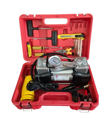 کمپرسور باد فندکی دو سیلندر با لوازم توربو TURBO با کیف BMC مدل عقربه ای