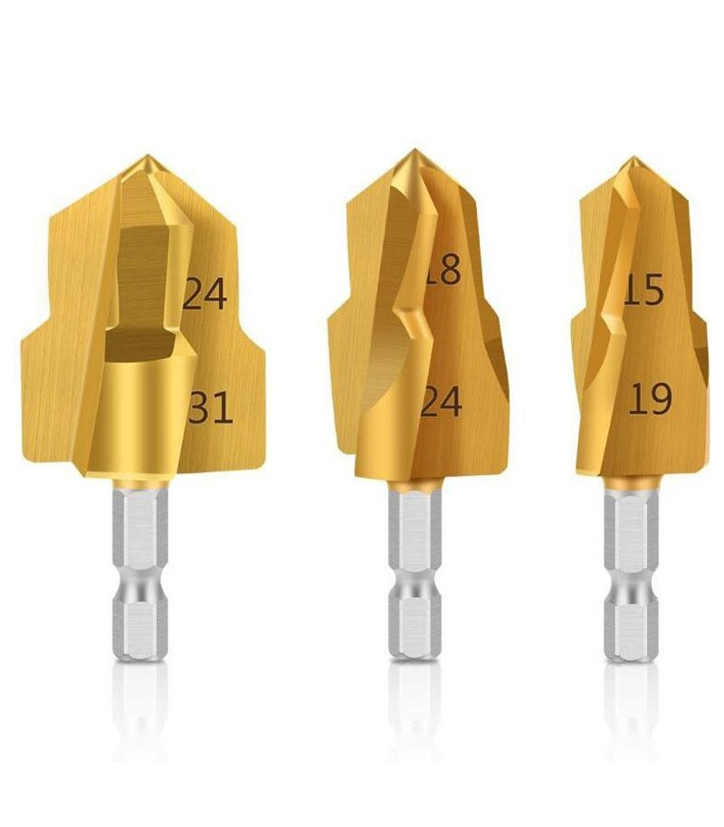 ست 3 عددی مته مخروطی گشاد کن لوله سبز PVC سایز 1/2 - 3/4 - 1 اینچ مدل OD3