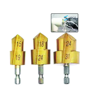 ست 3 عددی مته مخروطی گشاد کن لوله سبز PVC سایز 1/2 - 3/4 - 1 اینچ مدل OD3