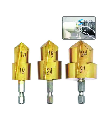 ست 3 عددی مته مخروطی گشاد کن لوله سبز PVC سایز 1/2 - 3/4 - 1 اینچ مدل OD3