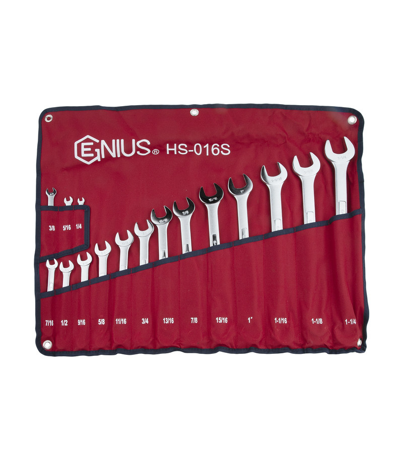 ست آچار 16 عددی یکسر تخت و رینگی سایز بندی اینچی جنیوس GENIUS مدل HS-016S