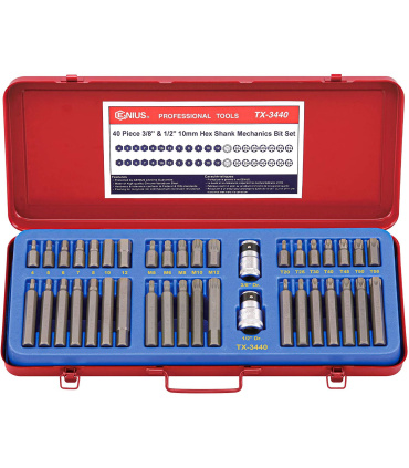 جعبه بیت 40 پارچه جنیوس درایوGenius Tools 40 Piece 3/8" & 1/2" 10mm Hex Shank Mechanics Bit Set - TX-3440