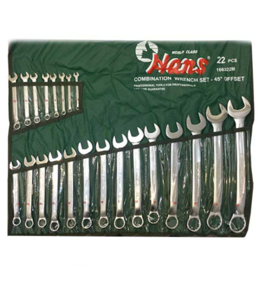 ست آچار 22 عددی یک سر تخت یکسر رینگی هنس HANS مدل 166322M