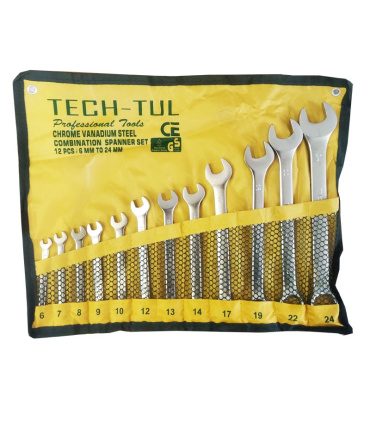 ست آچار 12 عددی یکسر تخت یکسر رینگی تچ تول TECH-TUL