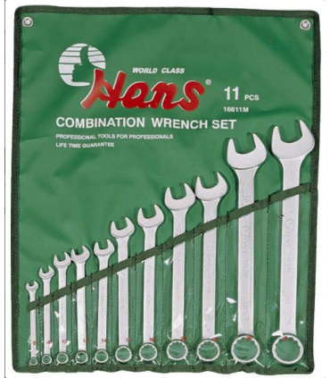 ست آچار 11 عددی یکسر تخت یکسر رینگی هنس HANS مدل 16611M