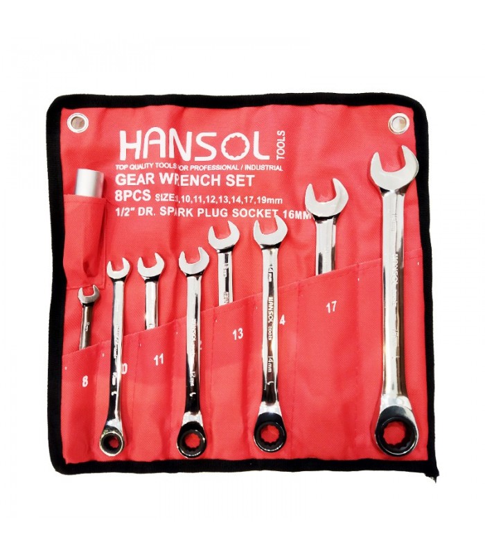 ست آچار 8 عددی یکسر تخت یکسر رینگی هانسول HANSOL مدل HS400
