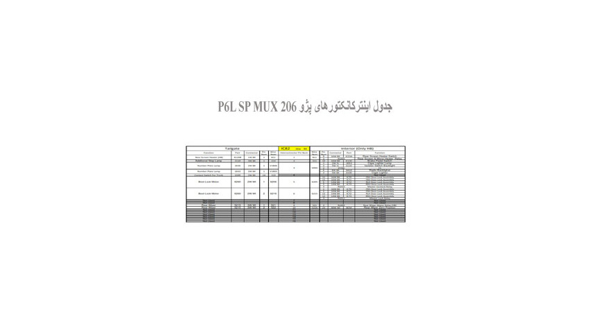 جدول اینترکانکتورهای پژو 206 P6L SP MUX