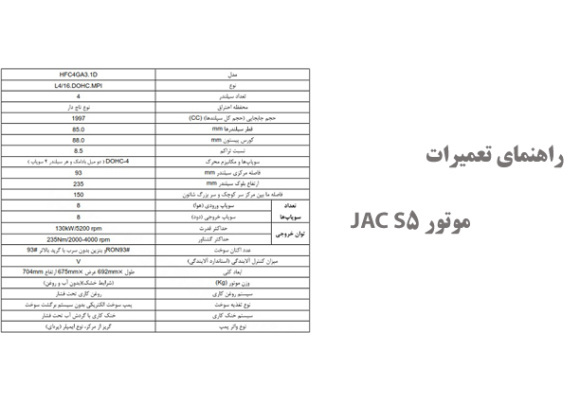  راهنمای تعمیرات موتور JAC S5